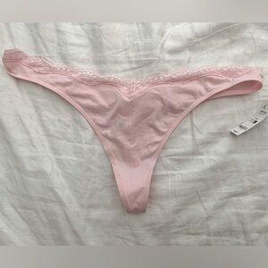 Pink lace trim thong